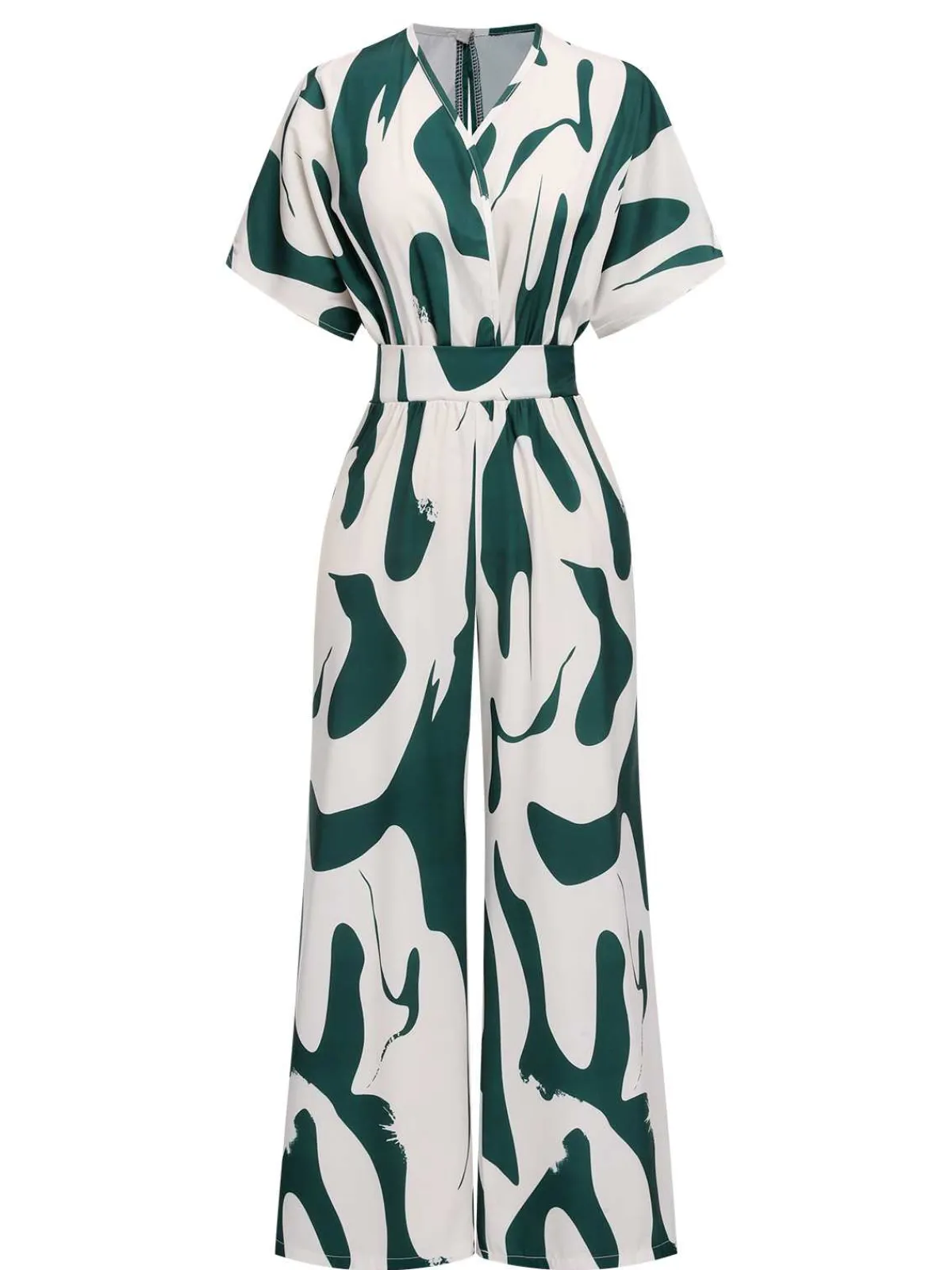 Fashion Retro Stage 1940s Print Wide-Leg Jumpsuit Green