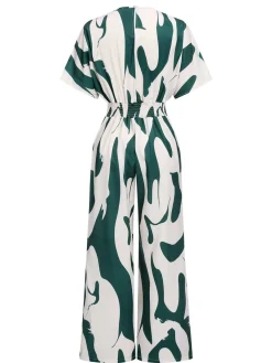 Fashion Retro Stage 1940s Print Wide-Leg Jumpsuit Green