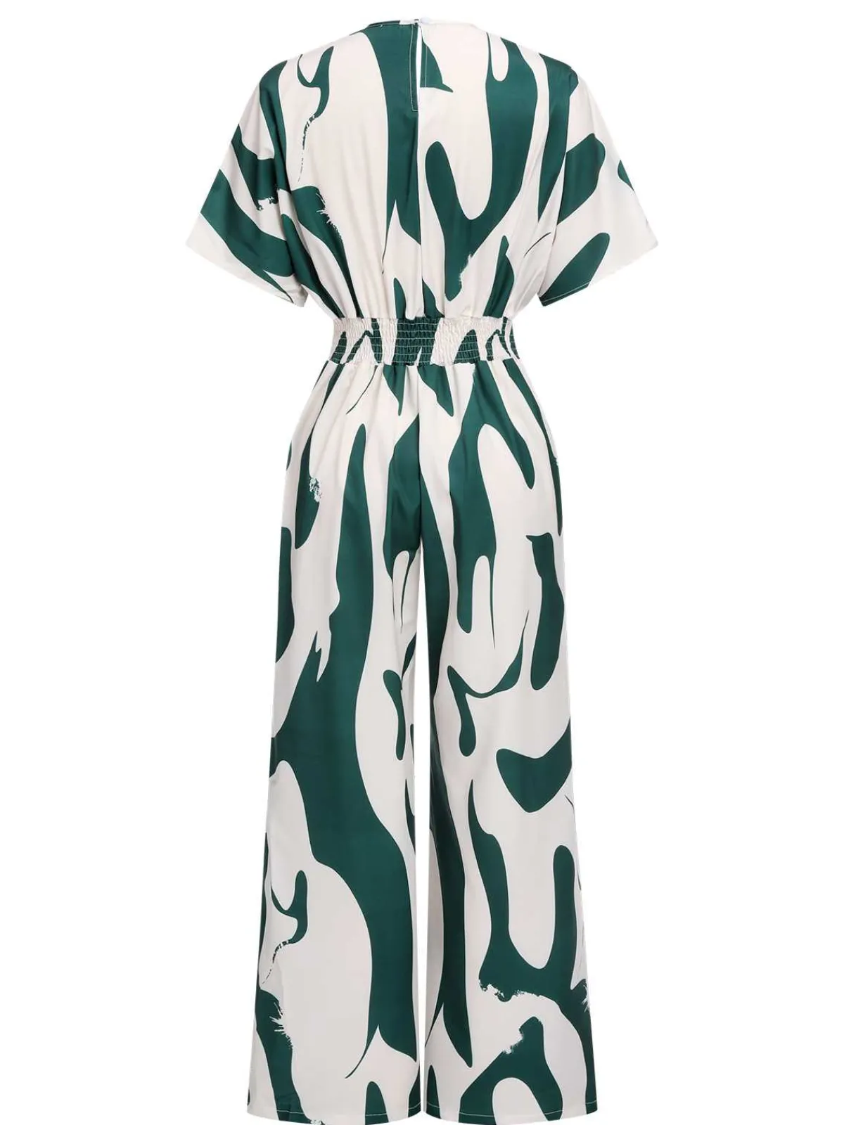 Fashion Retro Stage 1940s Print Wide-Leg Jumpsuit Green