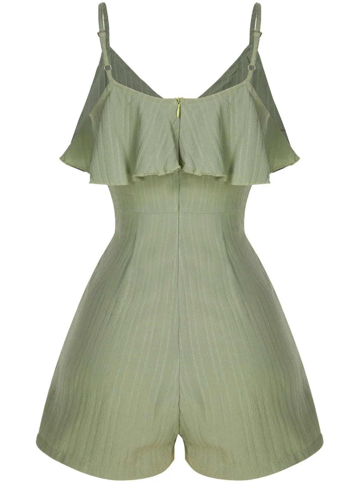 New Retro Stage 1950s Ruffles Spaghetti Straps Romper Green