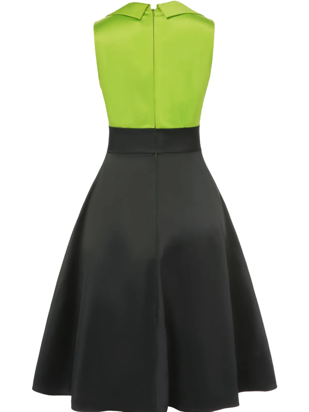 Best Retro Stage 1950s Satin Lapel Patchwork Dress Green