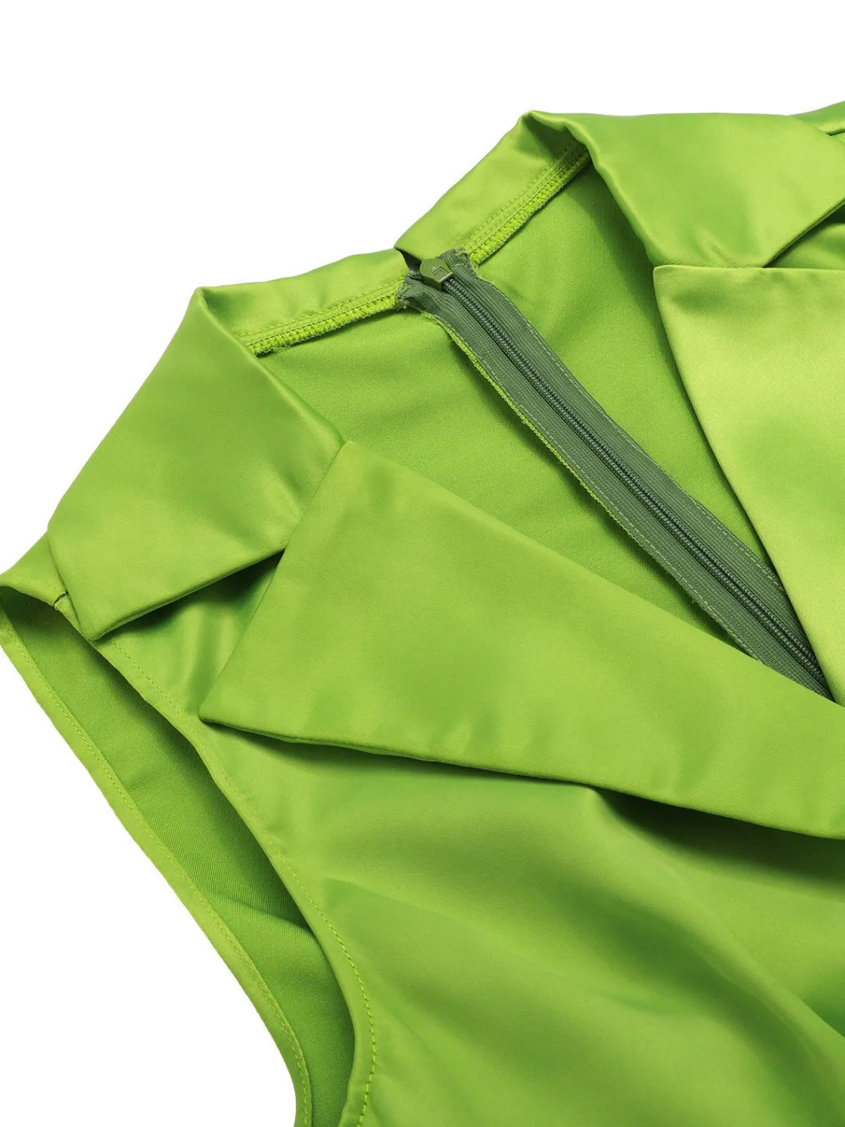 Best Retro Stage 1950s Satin Lapel Patchwork Dress Green