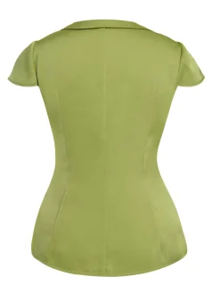 Best Retro Stage 1940s Satin V-Neck Buttons Shirt Green