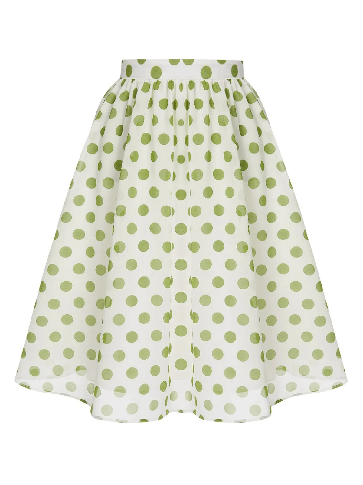Hot Retro Stage 1940s Schiffon Polka Dots Skirt Green