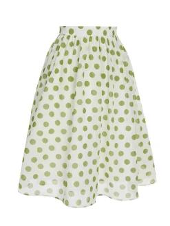 Hot Retro Stage 1940s Schiffon Polka Dots Skirt Green