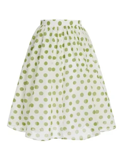 Hot Retro Stage 1940s Schiffon Polka Dots Skirt Green