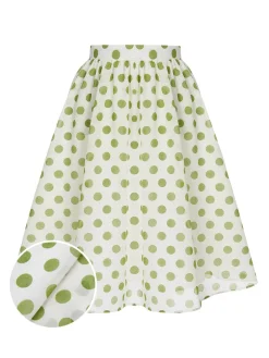 Hot Retro Stage 1940s Schiffon Polka Dots Skirt Green
