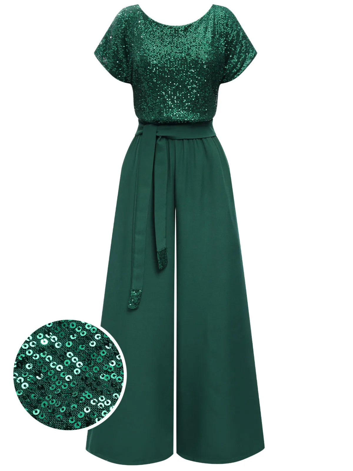 Discount Retro Stage 1960s Sequined Wide-Leg Jumpsuit Green