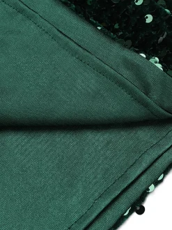 Hot Retro Stage Green 1960s Sequins Off-Shoulder Pencil Dress Dark Green