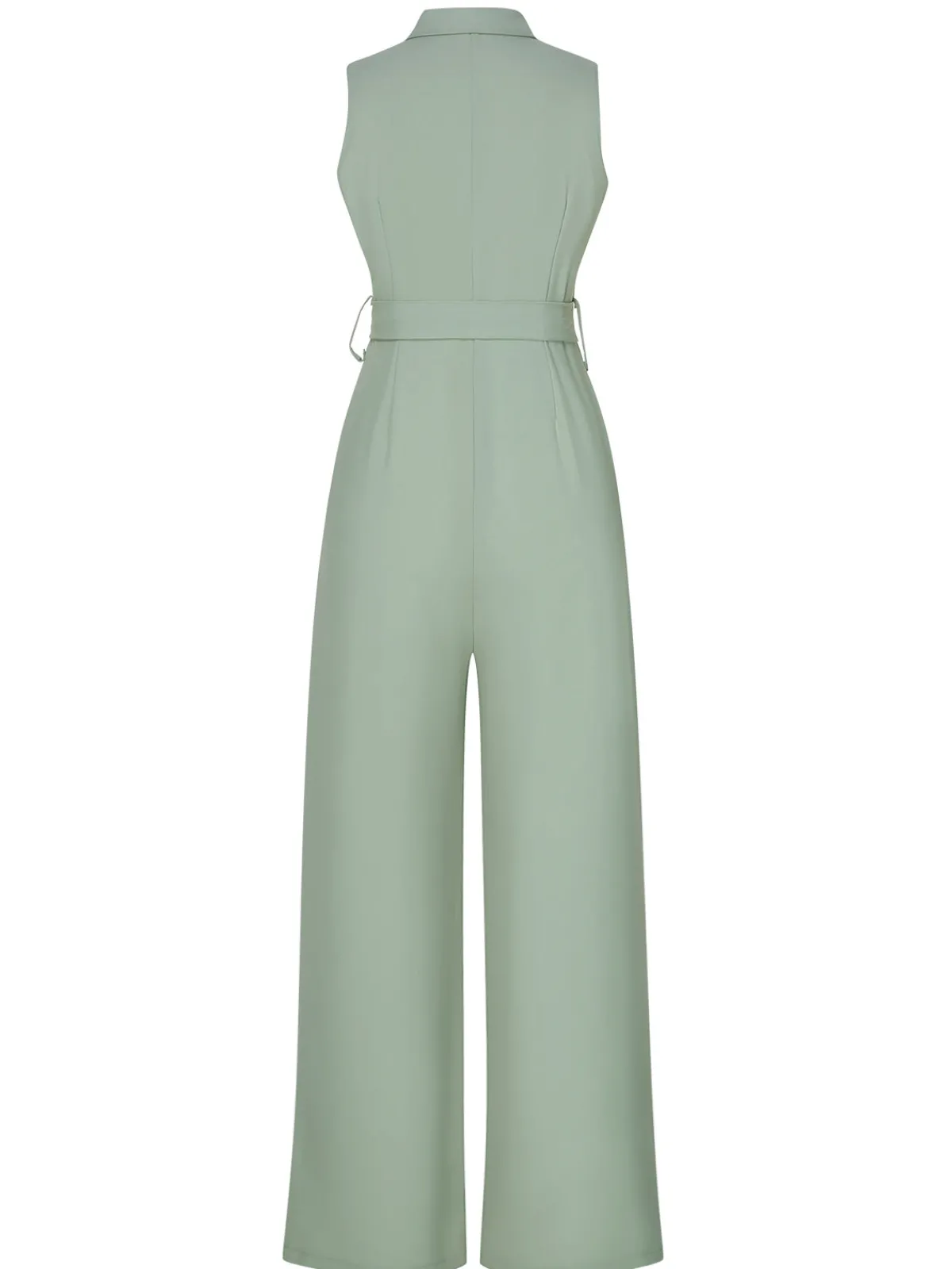 Clearance Retro Stage 1930s Shirt Collar Belted Jumpsuit Green
