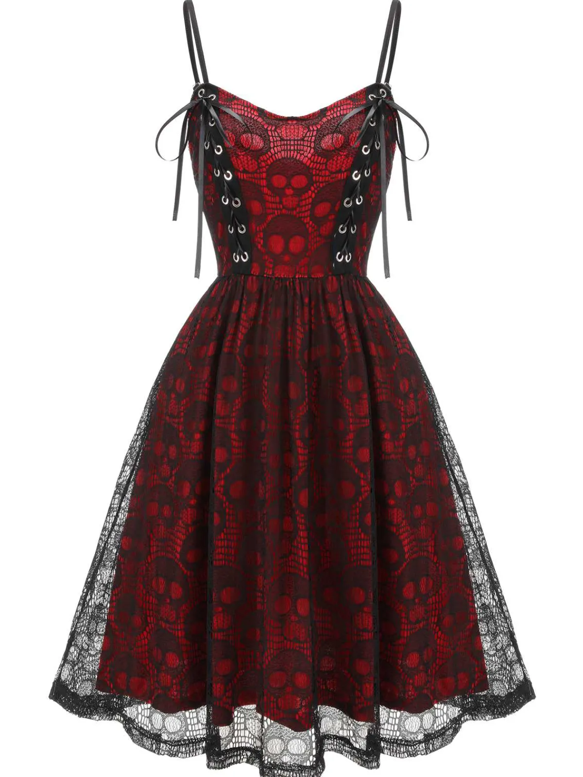 New Retro Stage Green 1980s Skull Pattern Gothic Style Dress