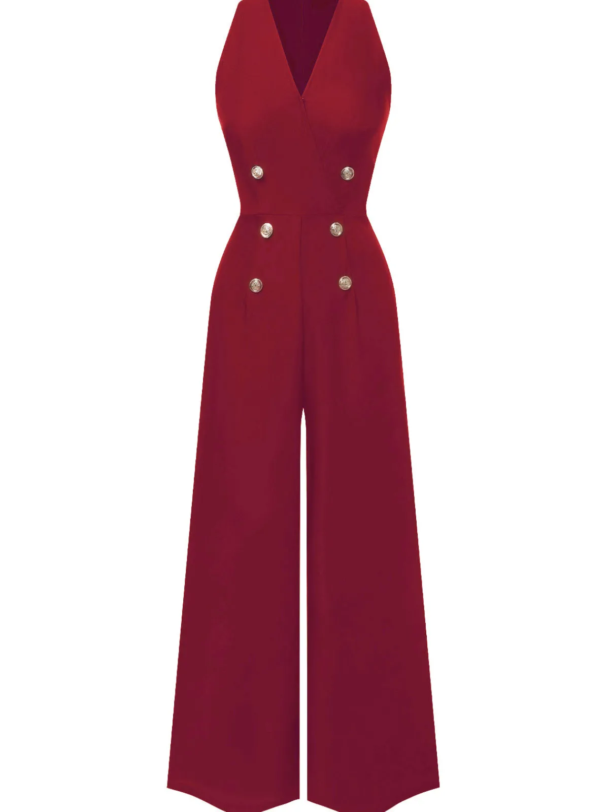 Discount Retro Stage Green 1950s Sleeveless Buttoned Solid Jumpsuit