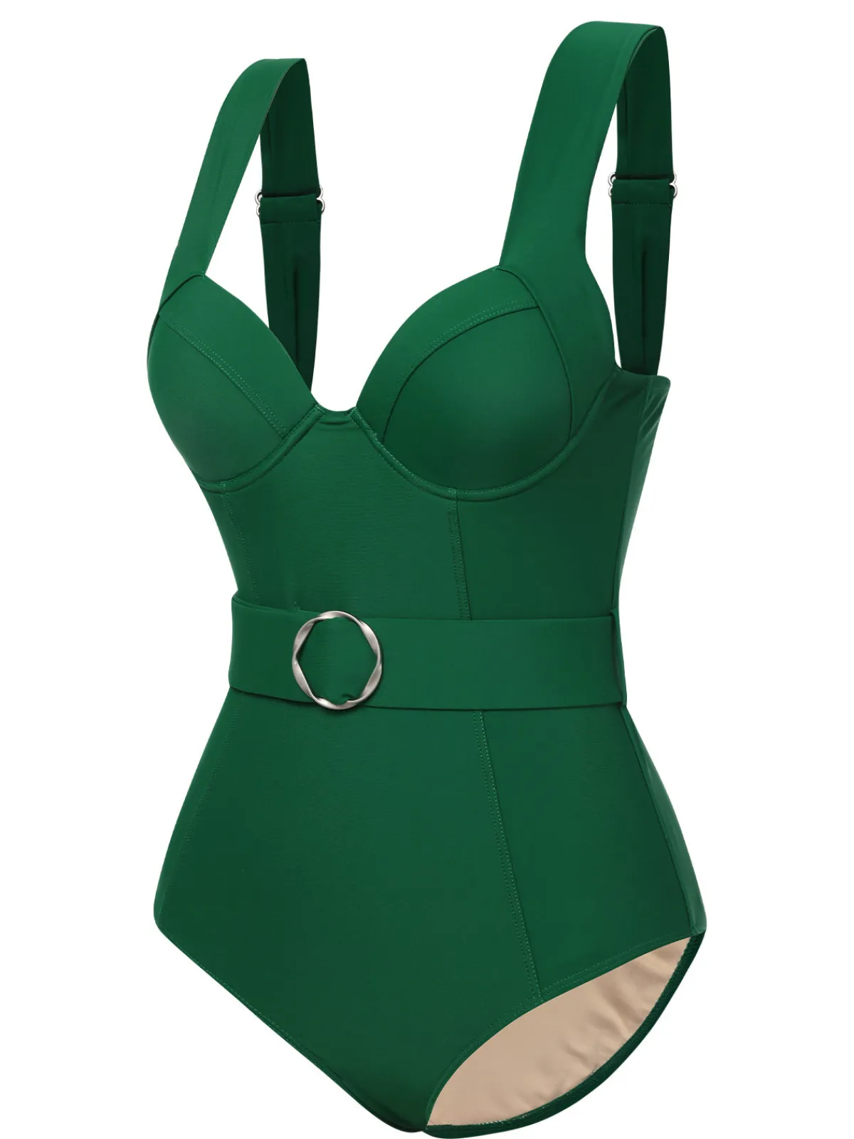 Best Retro Stage 1930s Solid Belt Backless Swimsuit Green