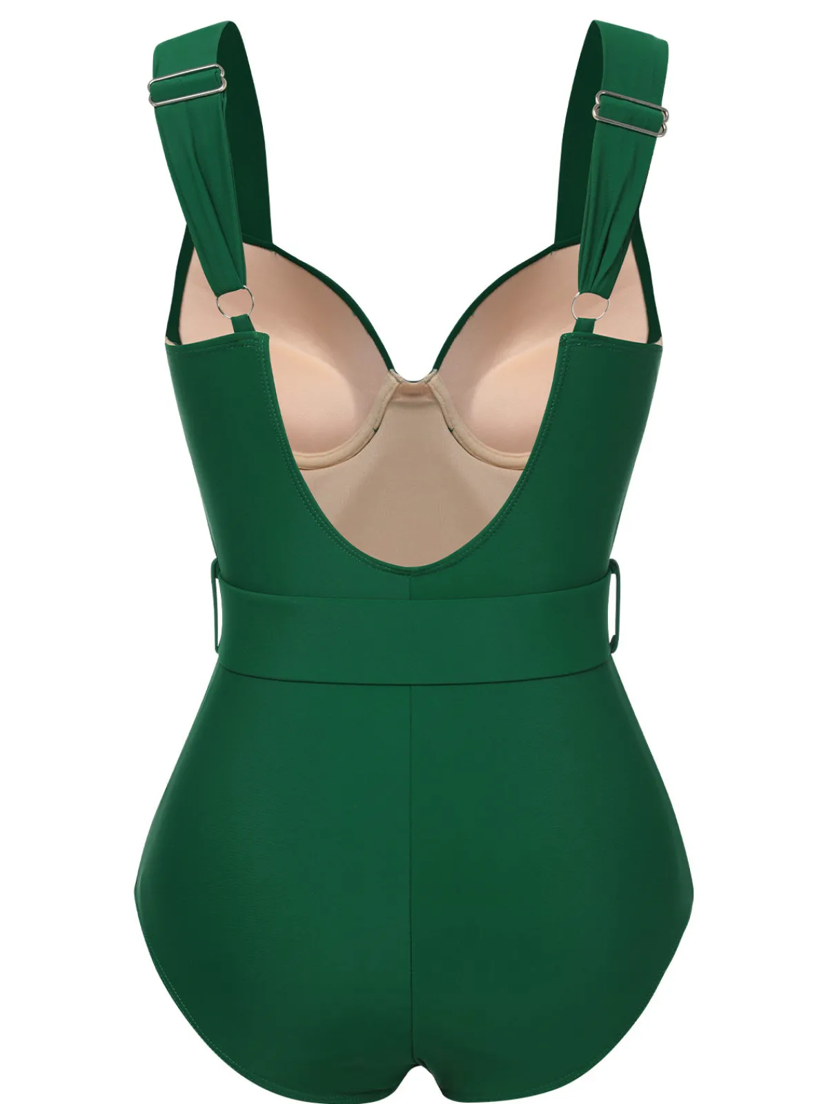 Best Retro Stage 1930s Solid Belt Backless Swimsuit Green