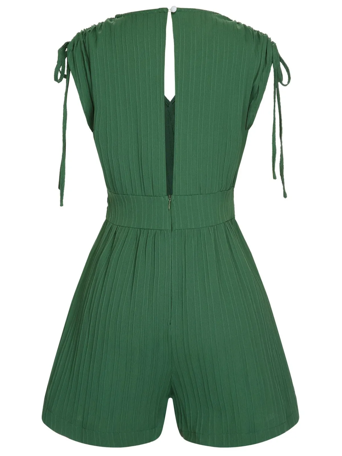Fashion Retro Stage 1950s Solid Belt V-Neck Romper Green