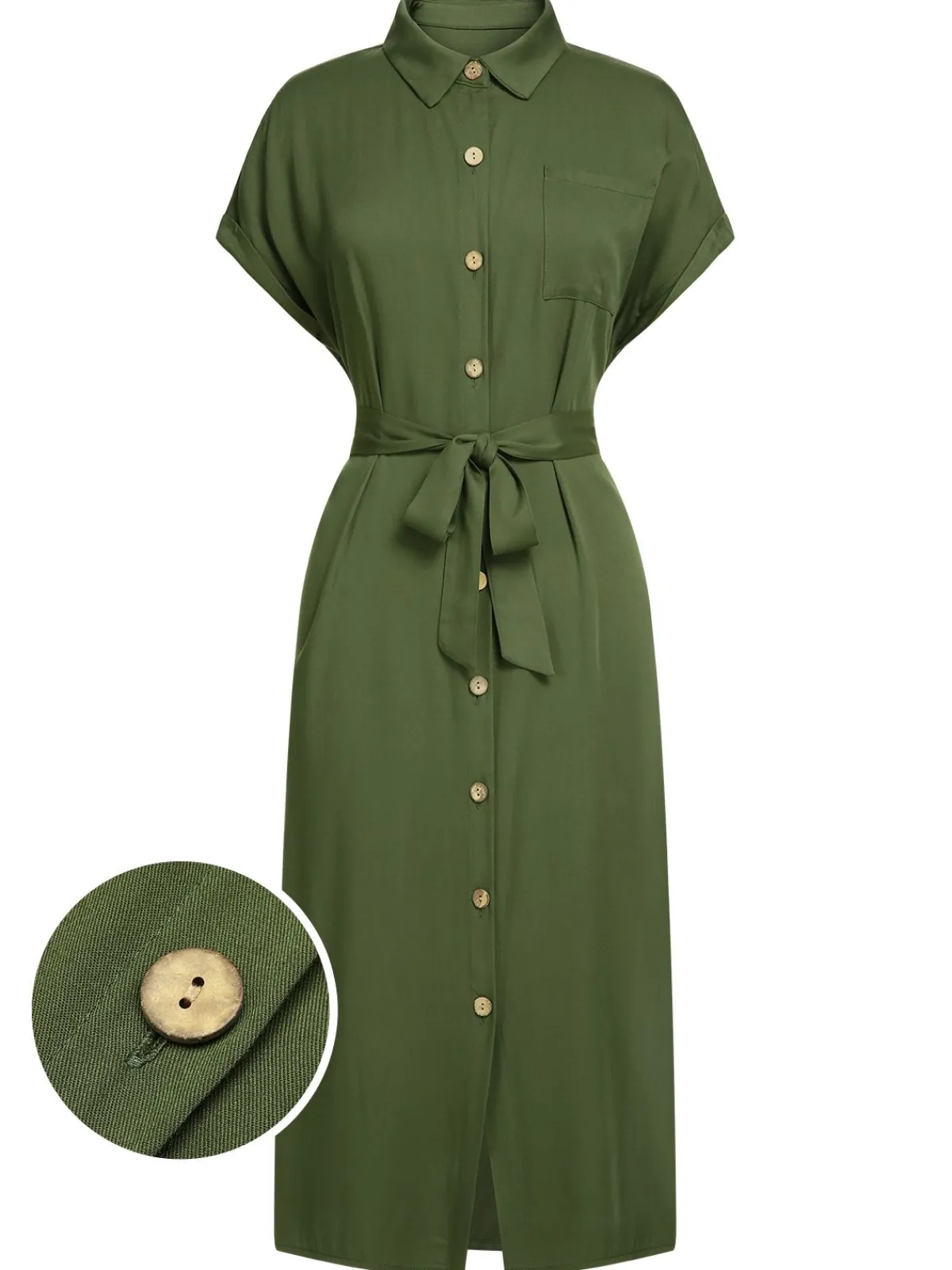 Clearance Retro Stage 1940s Solid Belted Slit Dress Green