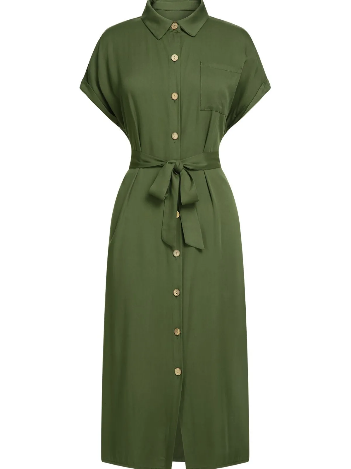 Clearance Retro Stage 1940s Solid Belted Slit Dress Green