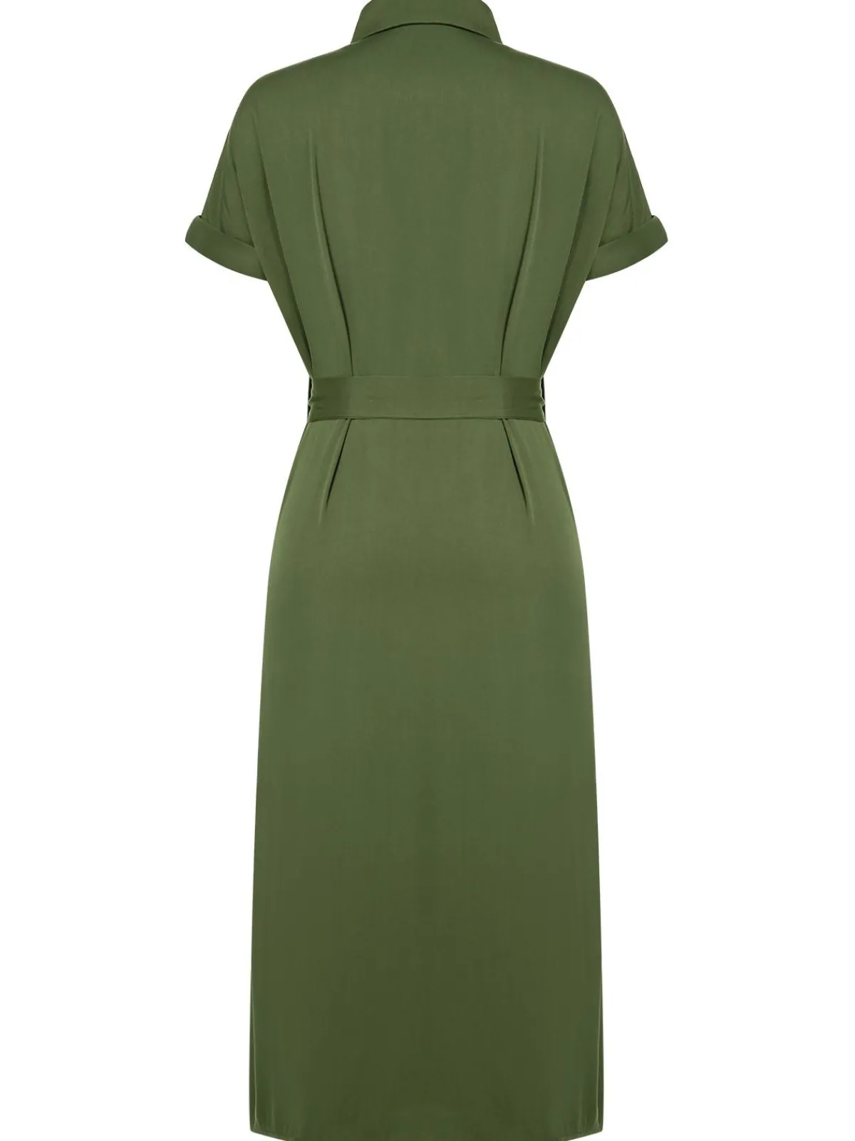 Clearance Retro Stage 1940s Solid Belted Slit Dress Green