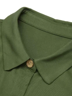 Clearance Retro Stage 1940s Solid Belted Slit Dress Green
