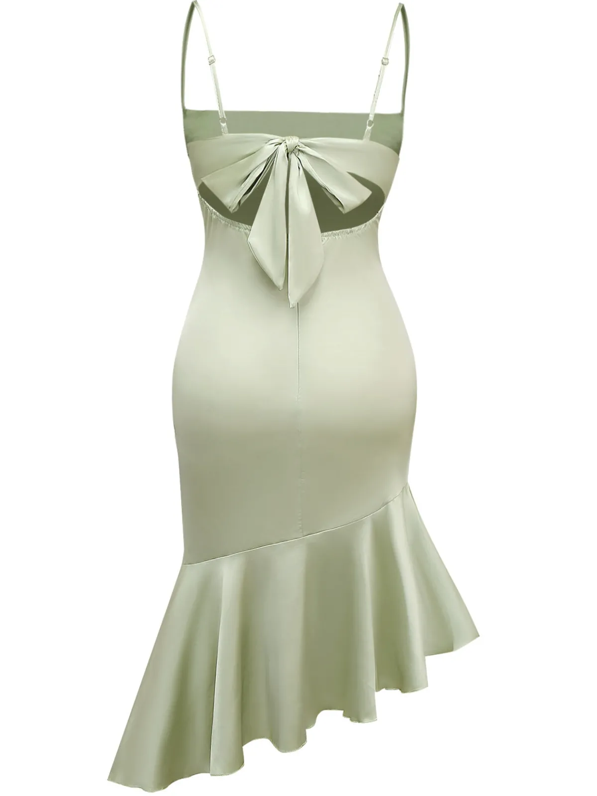 Discount Retro Stage Green 1930s Solid Cowl Neck Ruffled Mermaid Dress Pale Green