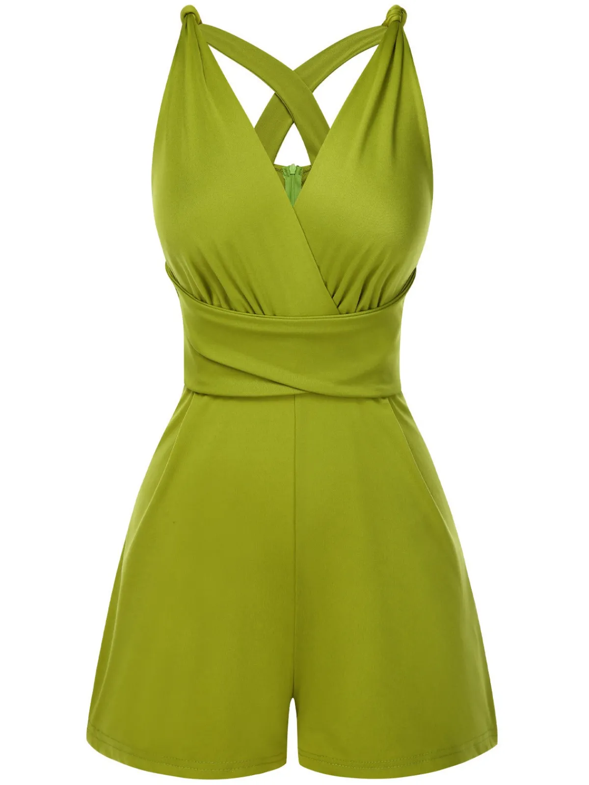 Clearance Retro Stage 1940s Solid Cross-Back Straps Romper Green