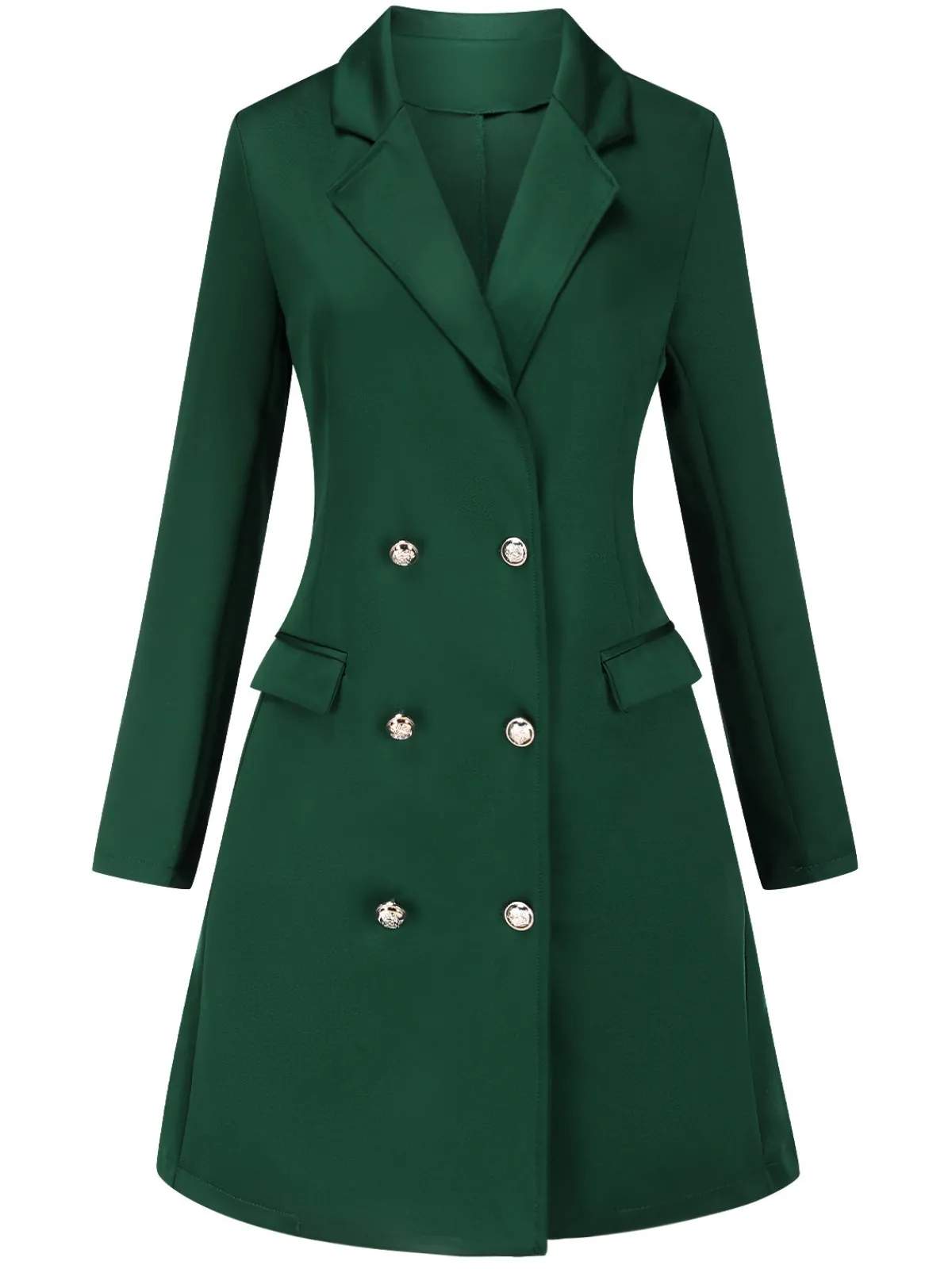Online Retro Stage 1940s Solid Double-Breasted Coat Green