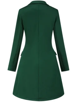 Online Retro Stage 1940s Solid Double-Breasted Coat Green
