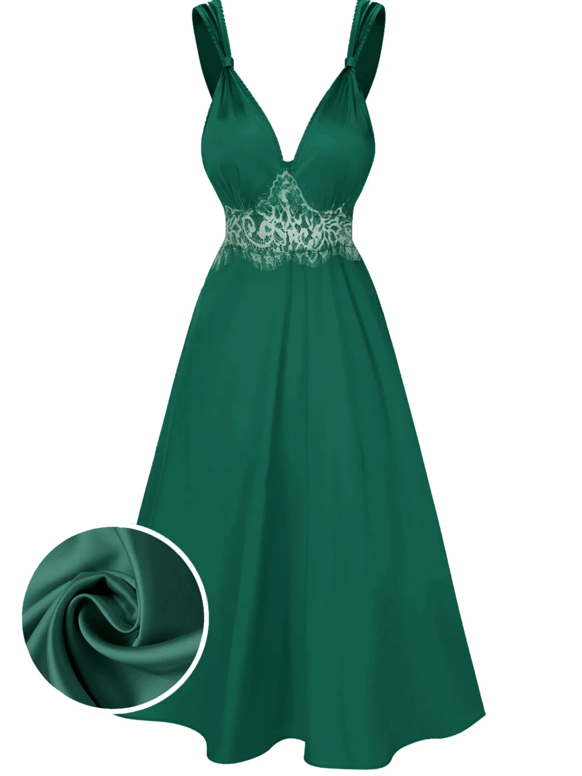 Fashion Retro Stage Green 1930s Solid Lace Satin Nightgown