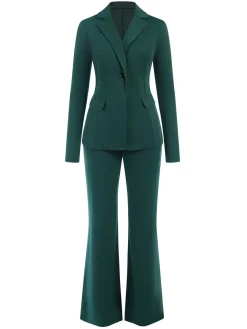 Clearance Retro Stage Green 1940s Solid Lapel One Button Suit Dark Green
