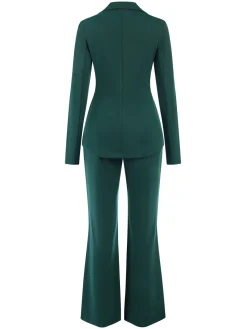 Clearance Retro Stage Green 1940s Solid Lapel One Button Suit Dark Green