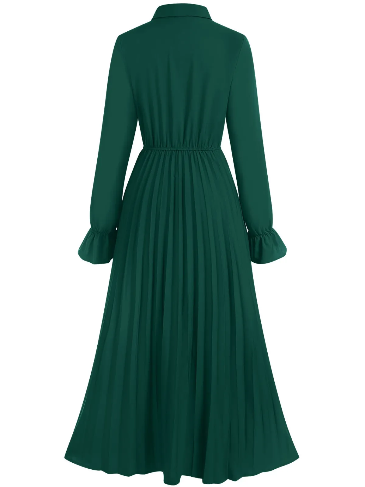 Hot Retro Stage 1940s Solid Pleated Shirt Collar Dress Green