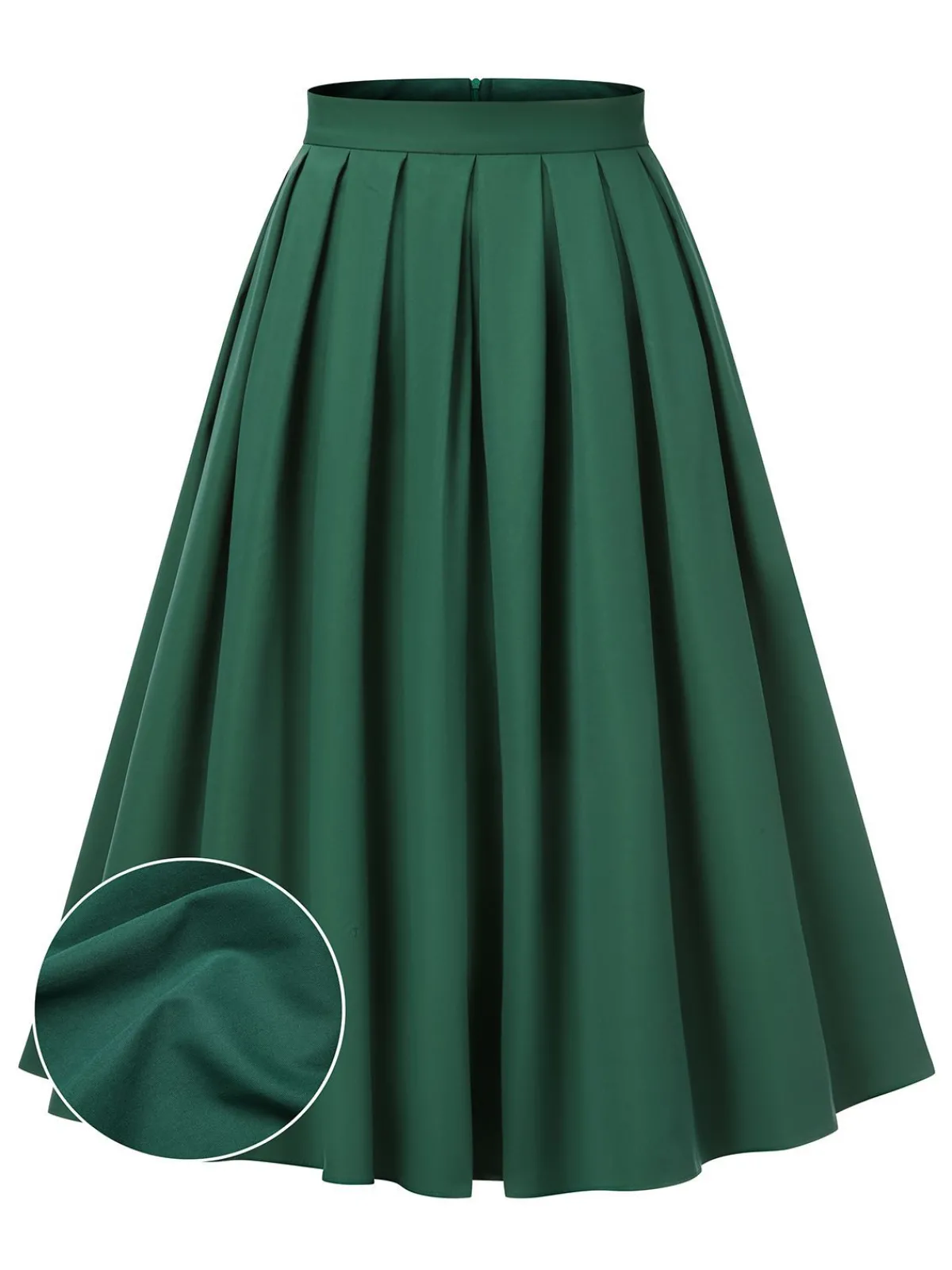 Online Retro Stage 1950s Solid Pleated Skirts Green