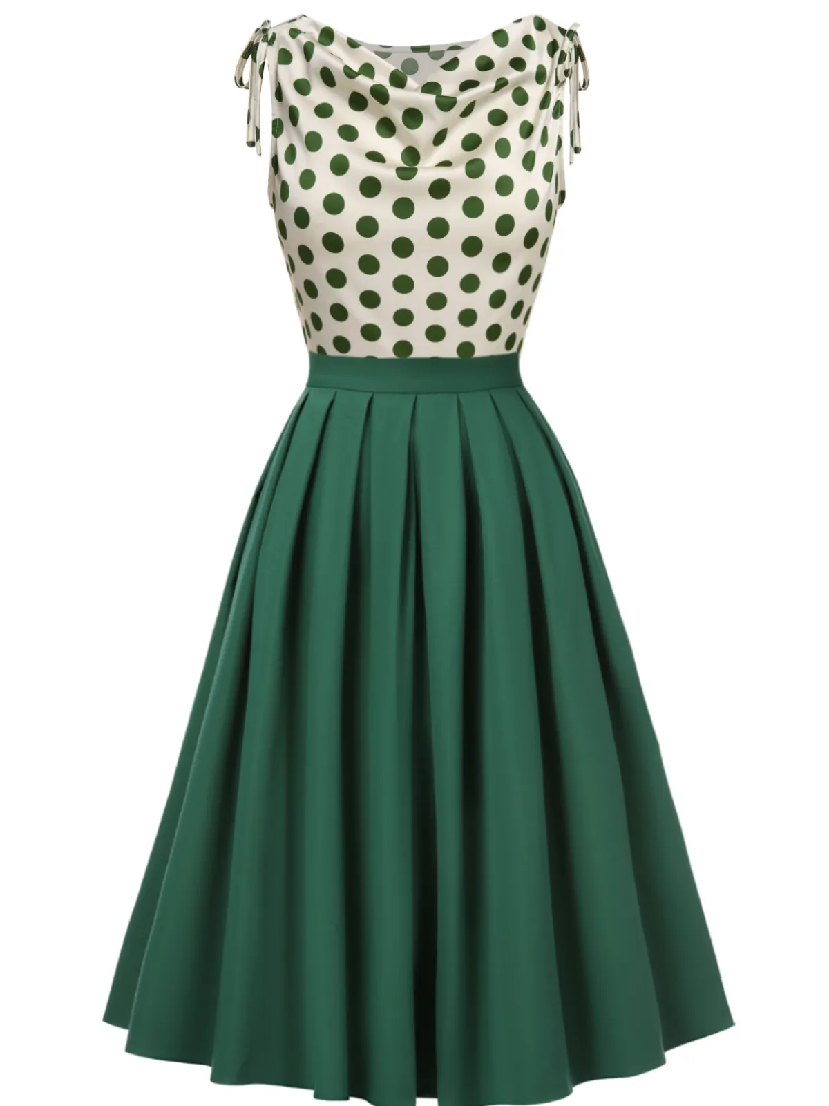 Online Retro Stage 1950s Solid Pleated Skirts Green