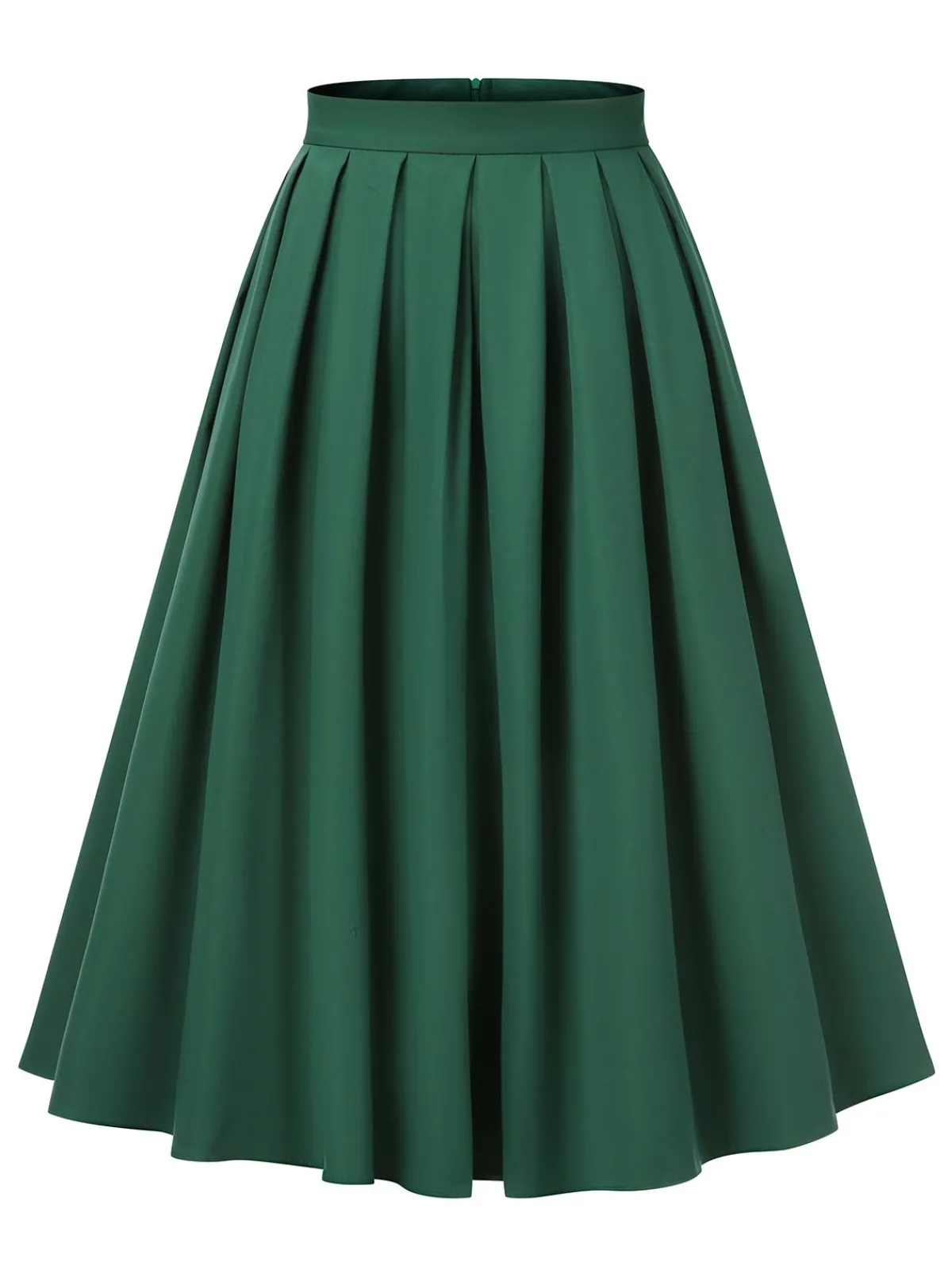 Online Retro Stage 1950s Solid Pleated Skirts Green