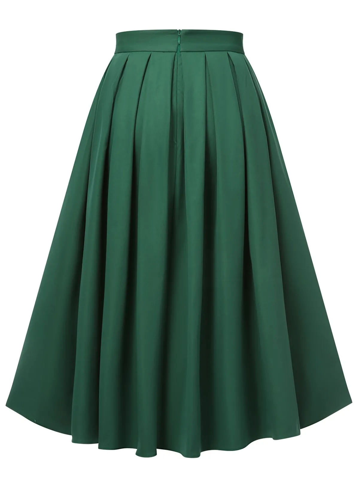 Online Retro Stage 1950s Solid Pleated Skirts Green