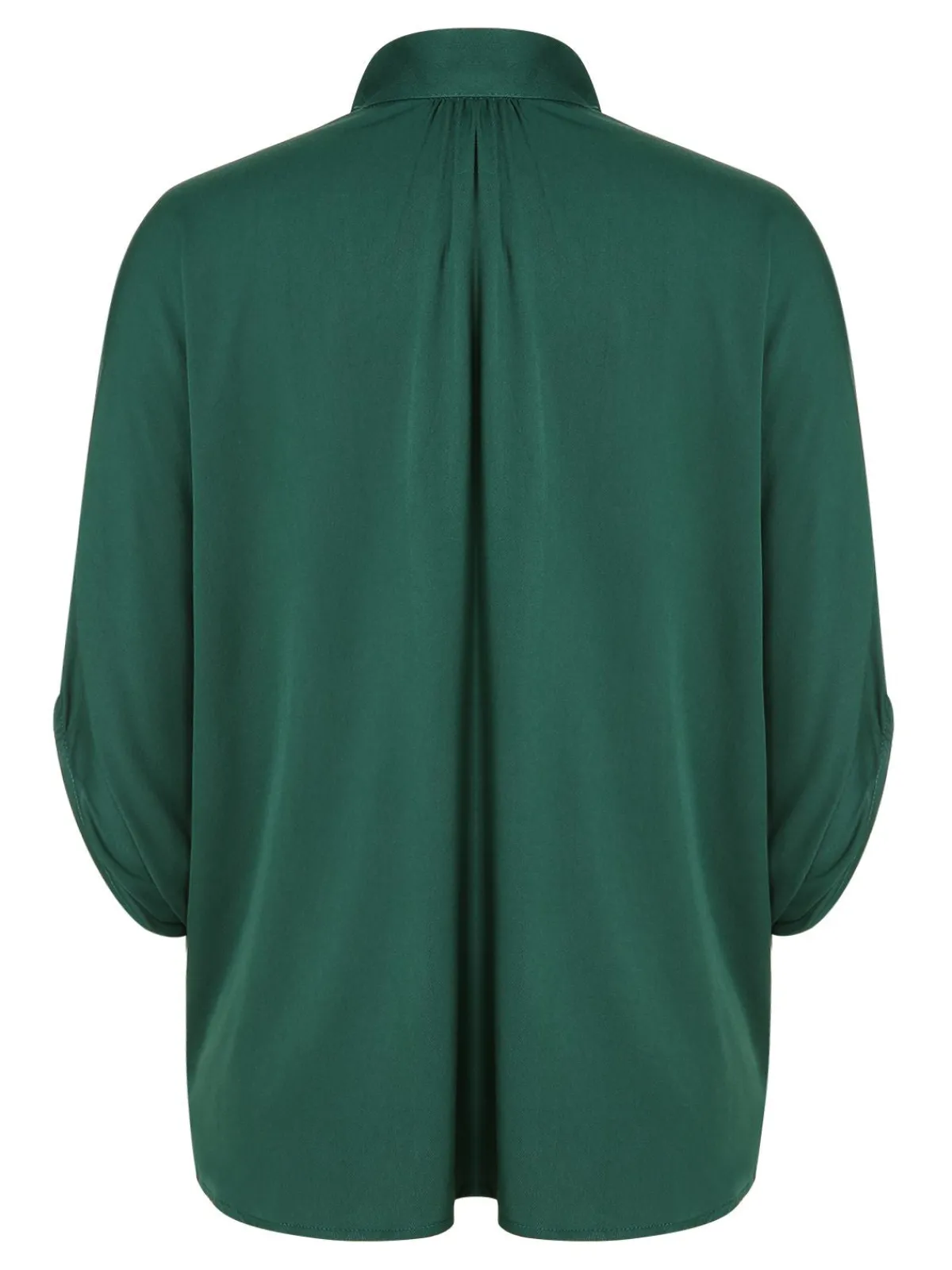 New Retro Stage 1950s Solid Ribbon Collar Satin Blouse Green