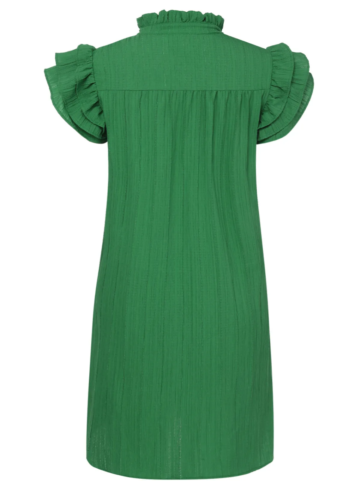 Clearance Retro Stage 1970s Solid Stand Collar Flounce Sleeve Dress Green