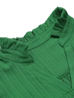 Clearance Retro Stage 1970s Solid Stand Collar Flounce Sleeve Dress Green