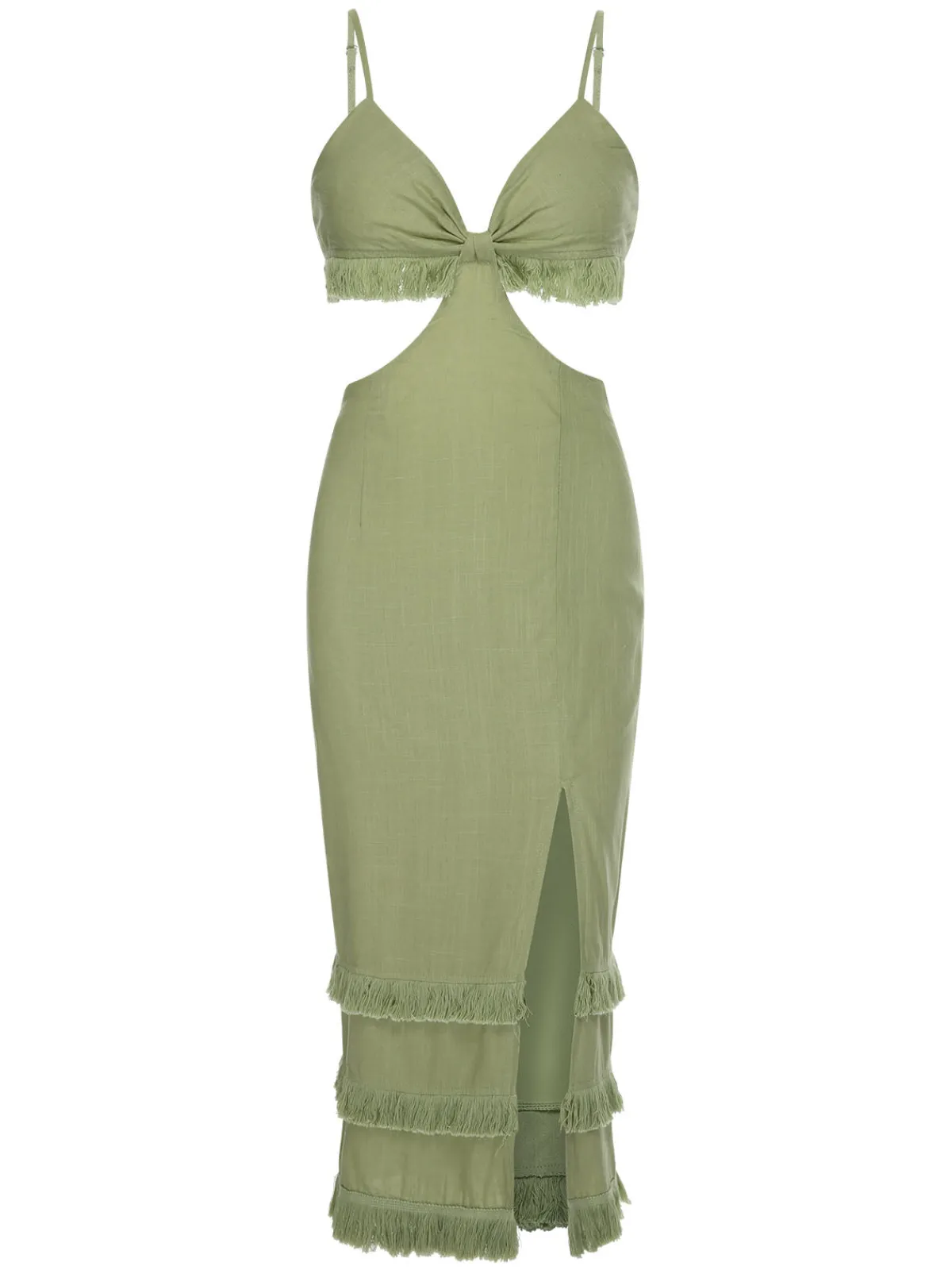 Fashion Retro Stage 1960s Solid Tassel Hem Suspender Dress Green