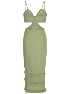 Fashion Retro Stage 1960s Solid Tassel Hem Suspender Dress Green