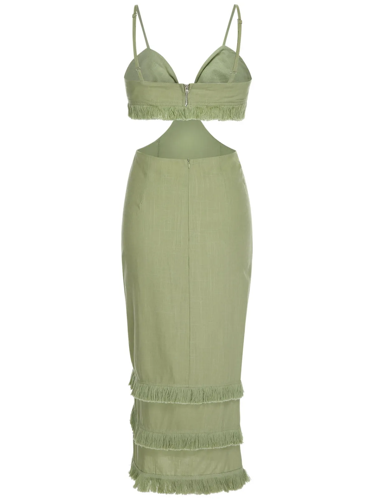 Fashion Retro Stage 1960s Solid Tassel Hem Suspender Dress Green