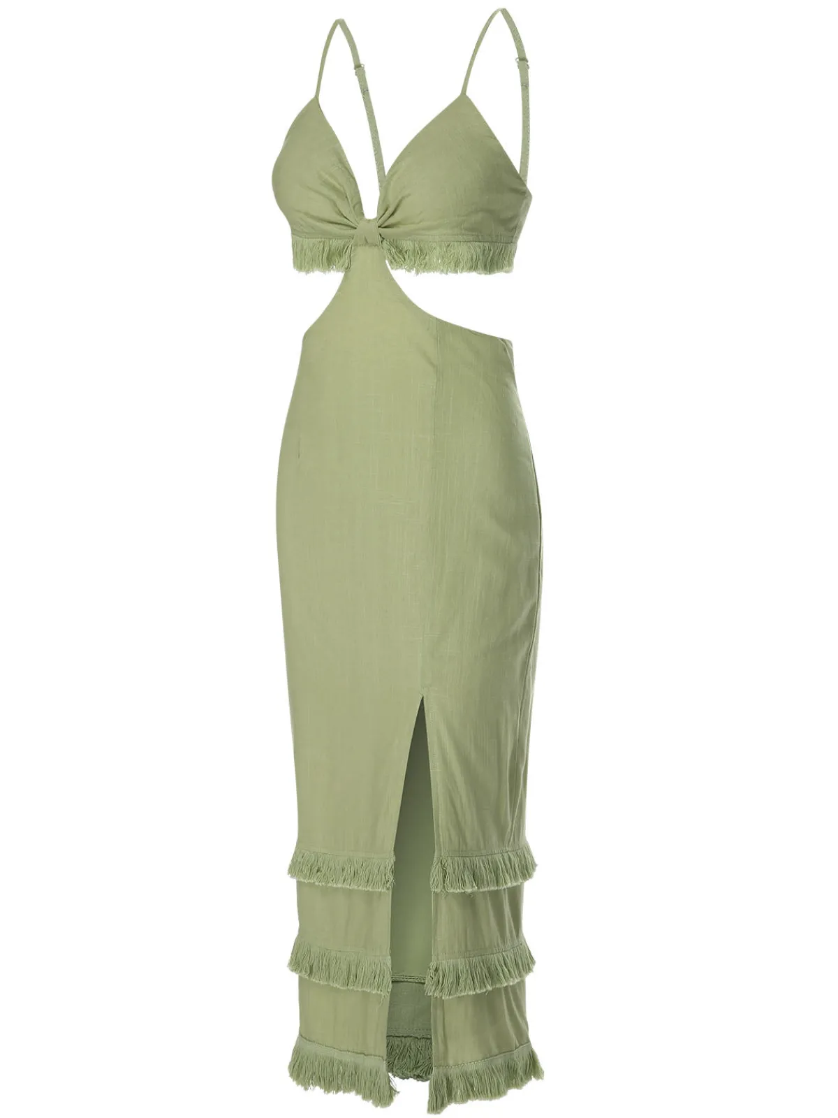 Fashion Retro Stage 1960s Solid Tassel Hem Suspender Dress Green