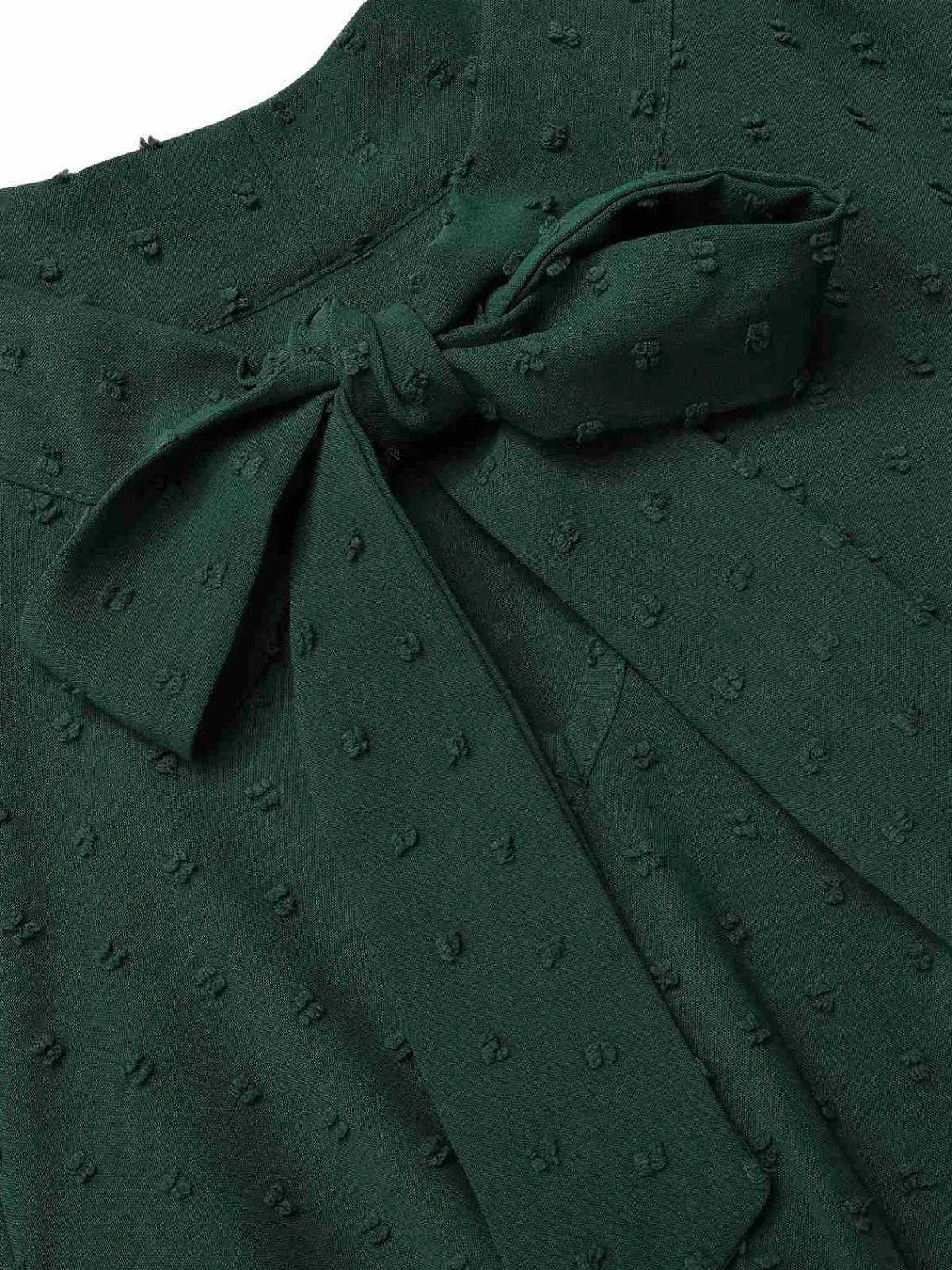 Sale Retro Stage 1940s Solid Textured Bow Collar Dress Green