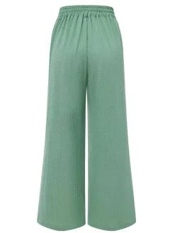 Clearance Retro Stage 1940s Solid Textured Wide-Leg Pants Green