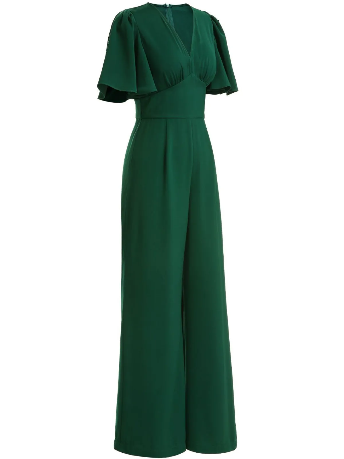 New Retro Stage 1930s Solid V-Neck Jumpsuit Green