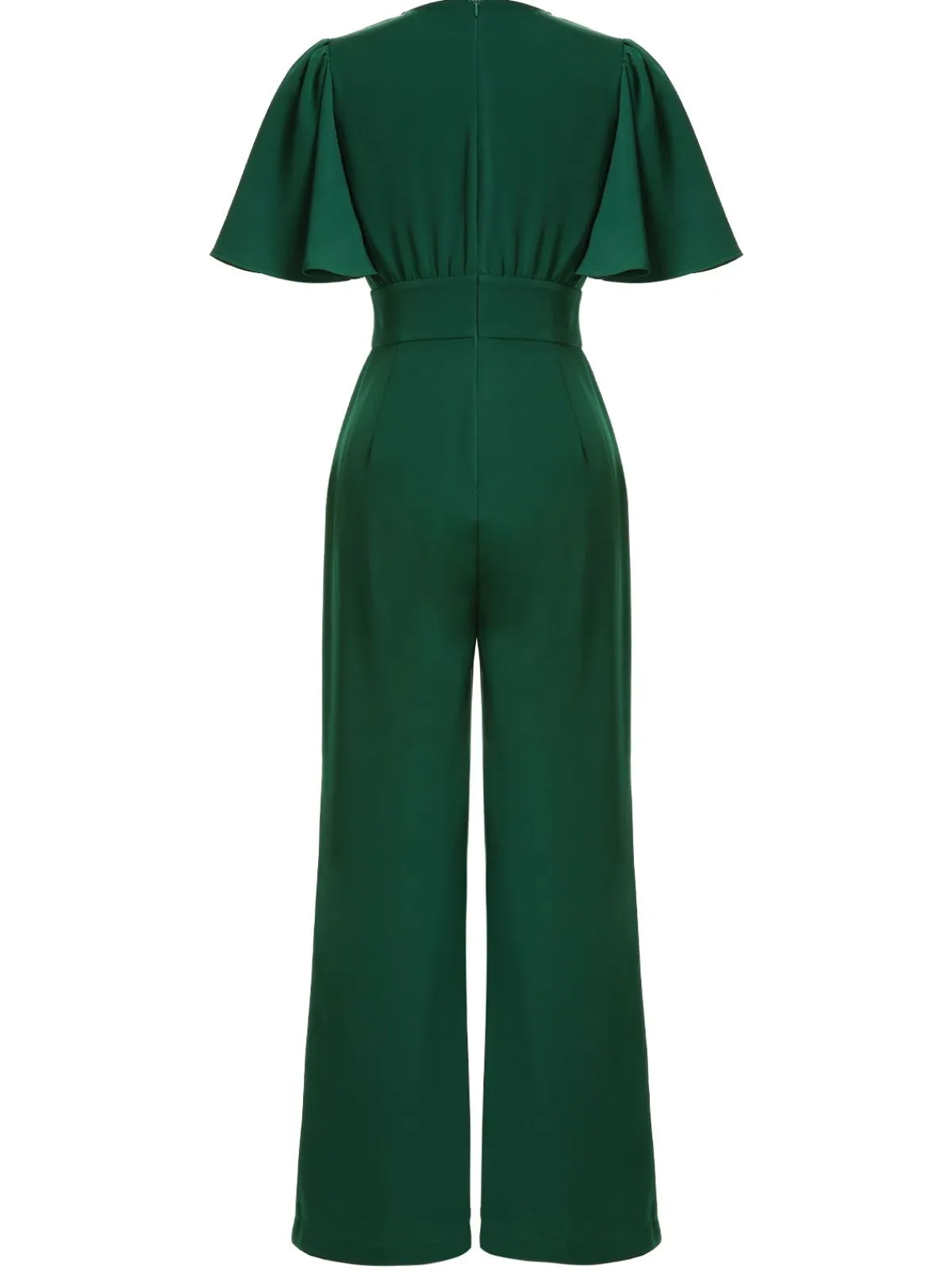 New Retro Stage 1930s Solid V-Neck Jumpsuit Green