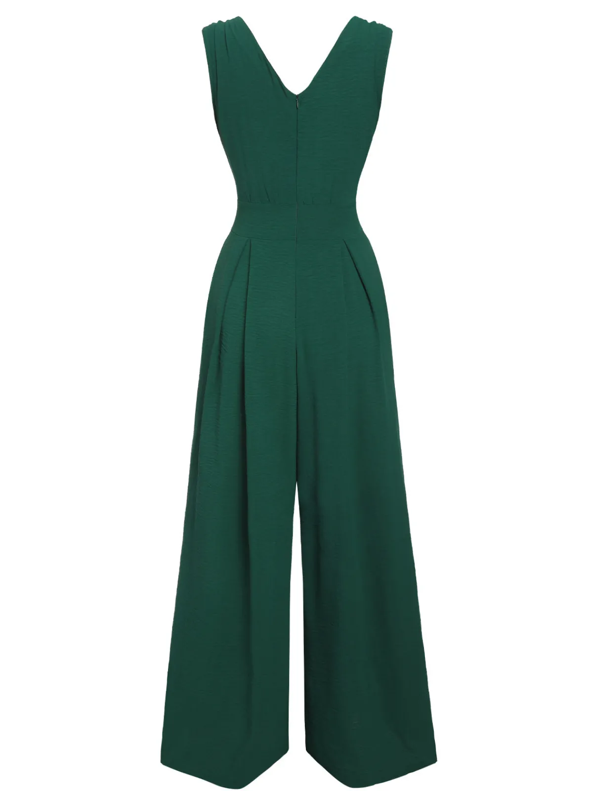 Hot Retro Stage Green 1940s Solid V-Neck Wide-Leg Jumpsuit Military Green
