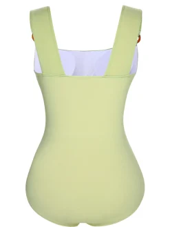 Fashion Retro Stage 1950s Solid Waist Cutout Ring Swimsuit Green