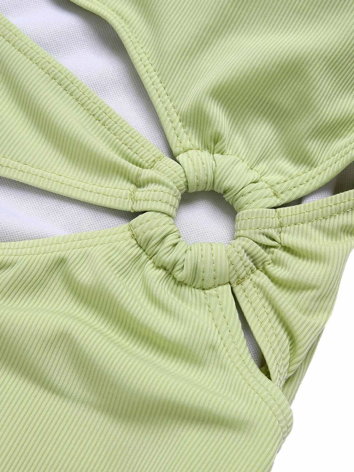 Fashion Retro Stage 1950s Solid Waist Cutout Ring Swimsuit Green