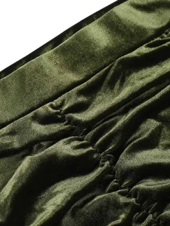 New Retro Stage 1960s Solid Wrinkles Velvet Skirt Green